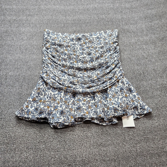 Veronica Beard Dresses & Skirts - Veronica Beard Size 8 Blue Cream & Tan Floral Ruched Mini Skirt 100% Silk
